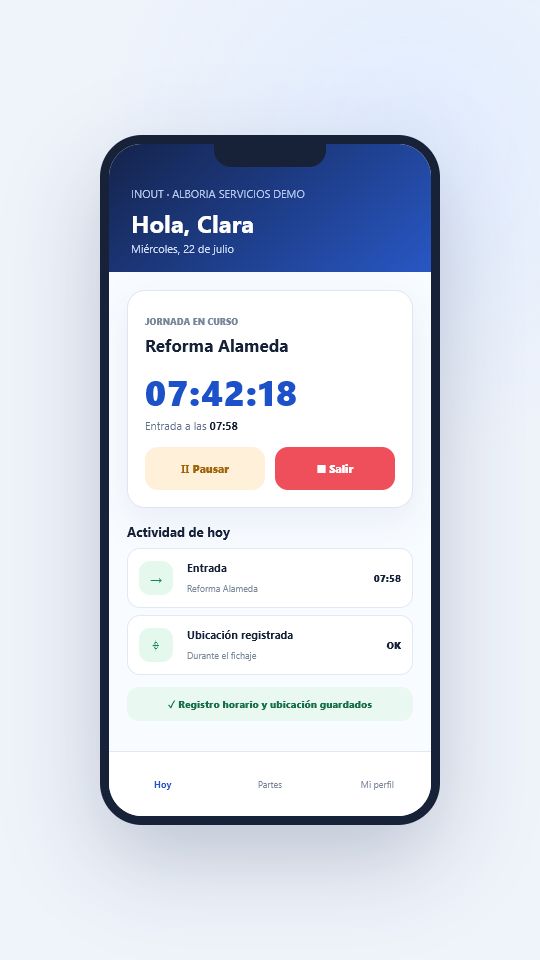 Aplicación móvil de INOUT para fichar